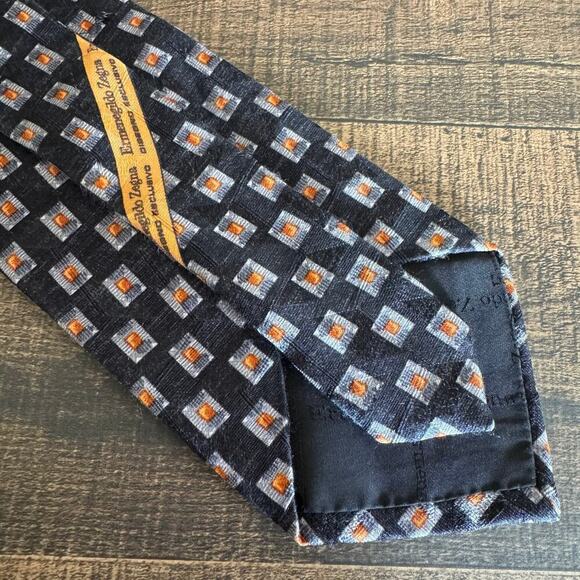 Ermenegildo Zegna Geometric 100% Silk Blue Men’s Tie Italy Made - Picture 2 of 5